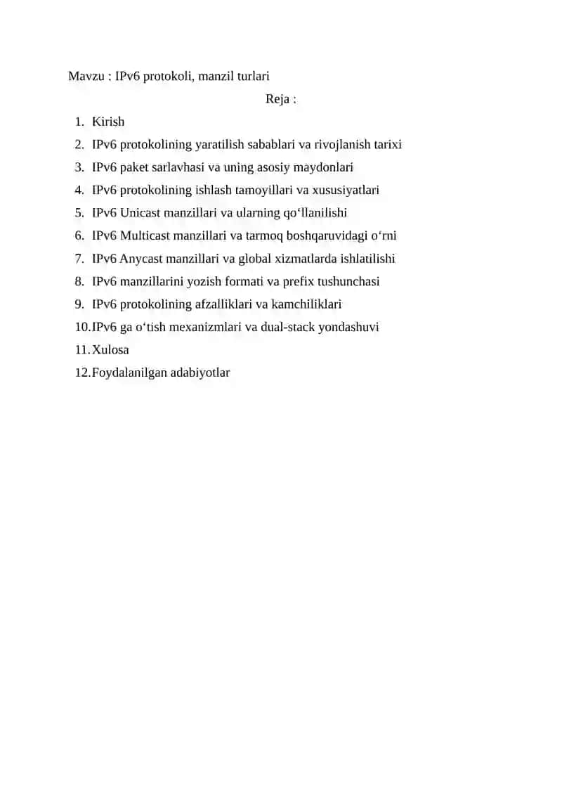 IPv6 protokoli, manzil turlari 2