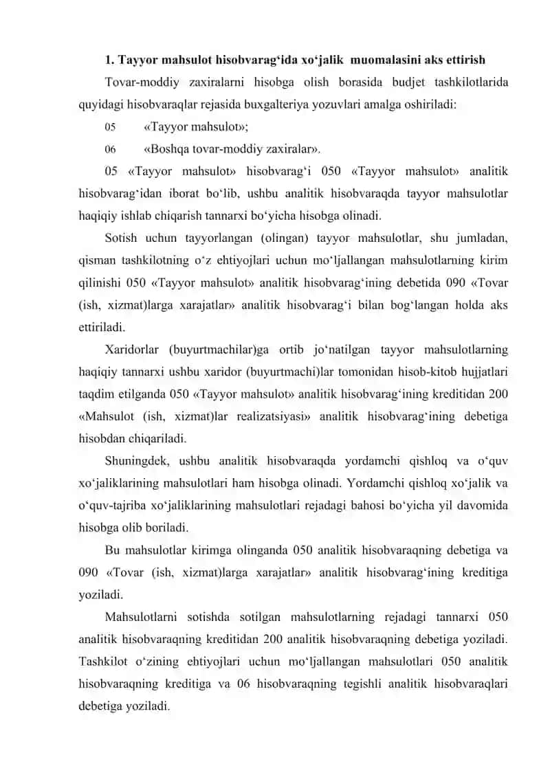 Byudjet tashkilotlarida tovar moddiy zahiralar hisobi 2