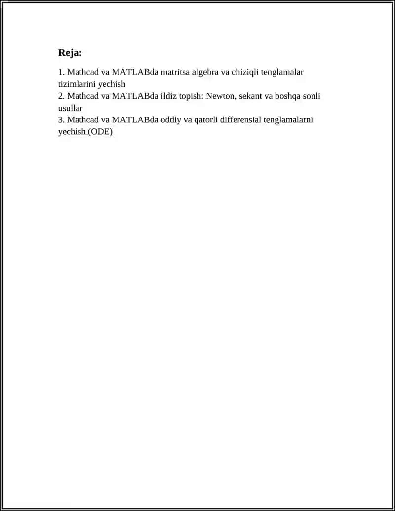 MUHANDISLIK MASALALARINI MATHCAD VA MATLAB DASTURLARIDA YECHISH 2