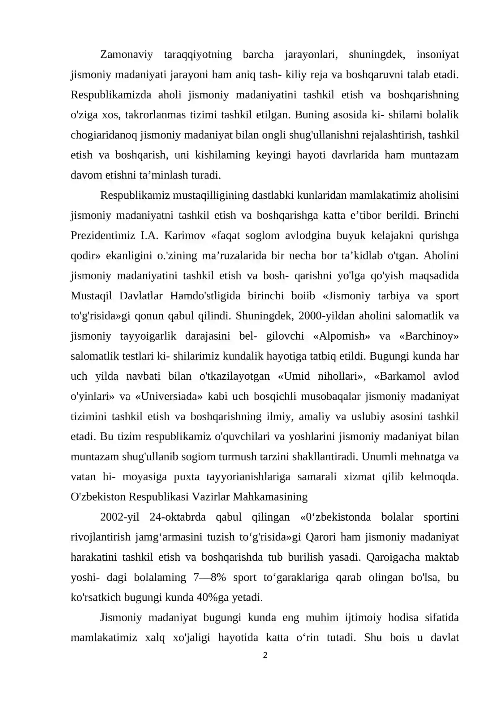 JISMONIY MADANIYATNI TASHKIL ETISH YA BOSHQARISH 2