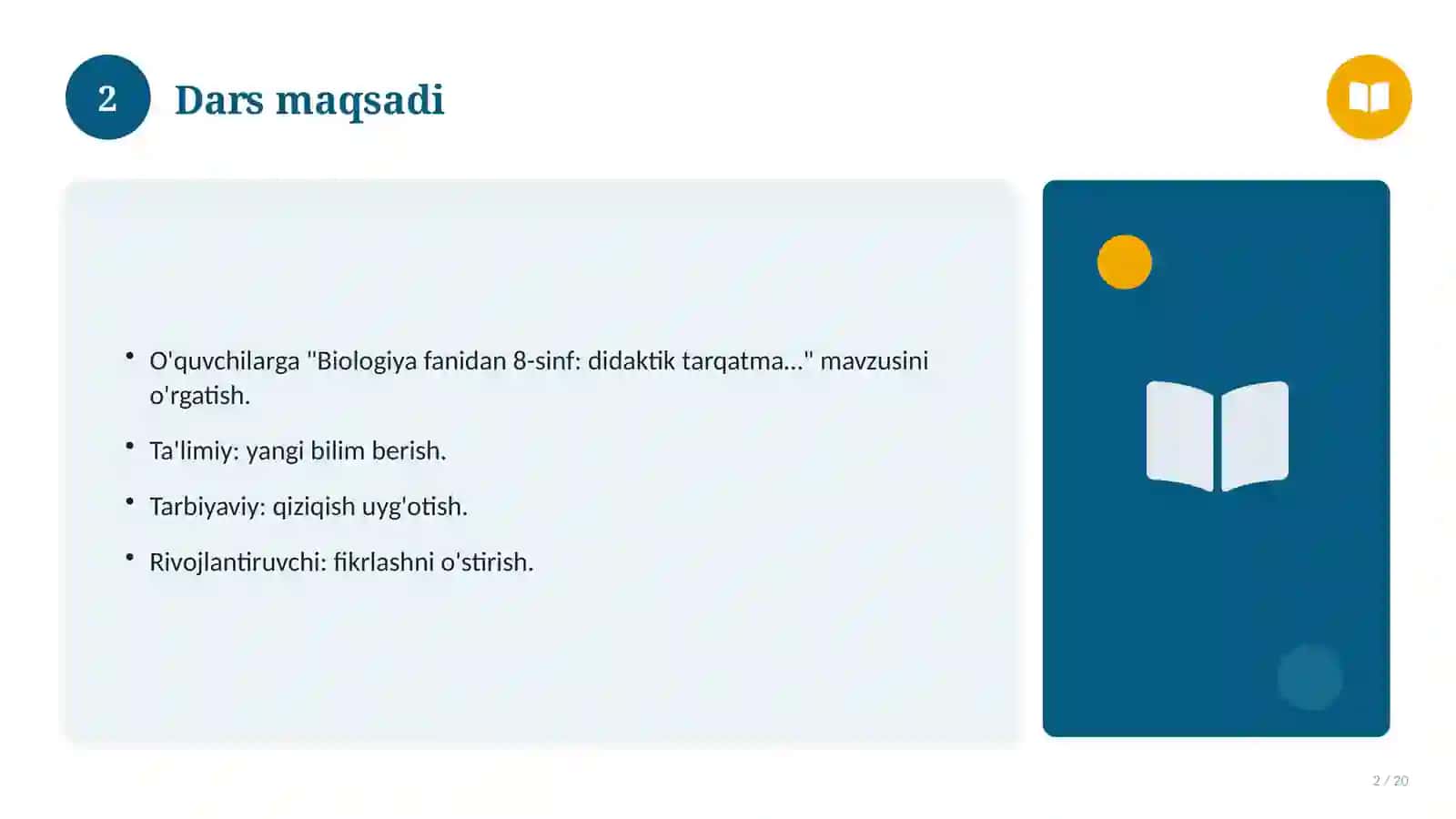 Biologiya fanidan 8-sinf: didaktik tarqatma materiallar 2