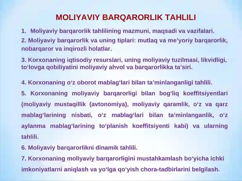 Moliyaviy Barqarorlik Tahlili 2