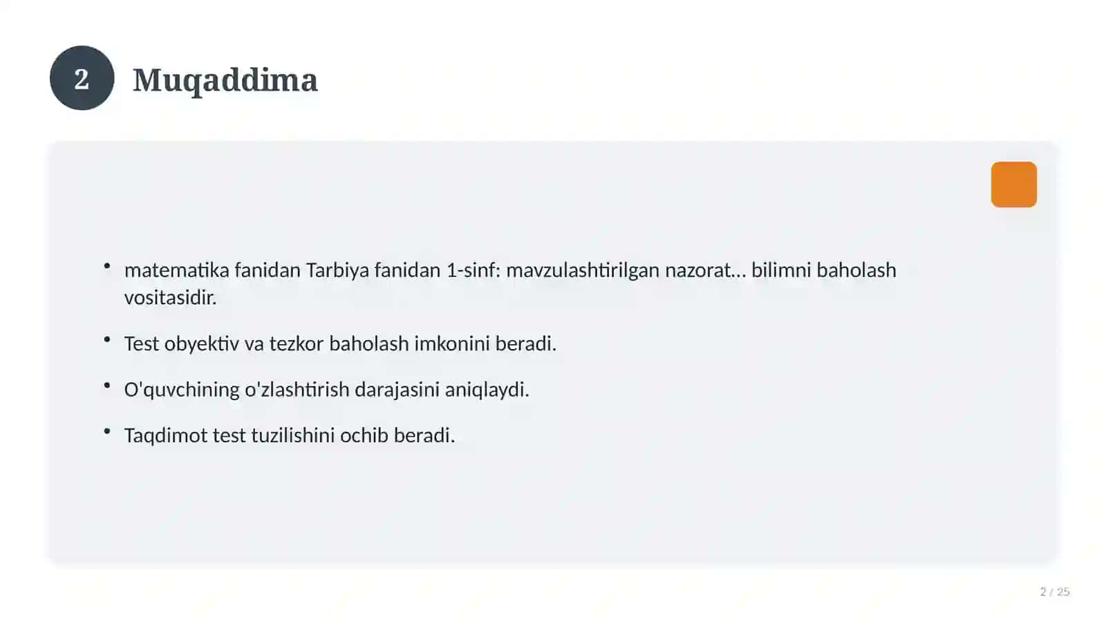 Tarbiya fanidan 1-sinf: mavzulashtirilgan nazorat ishi va tahlil 2