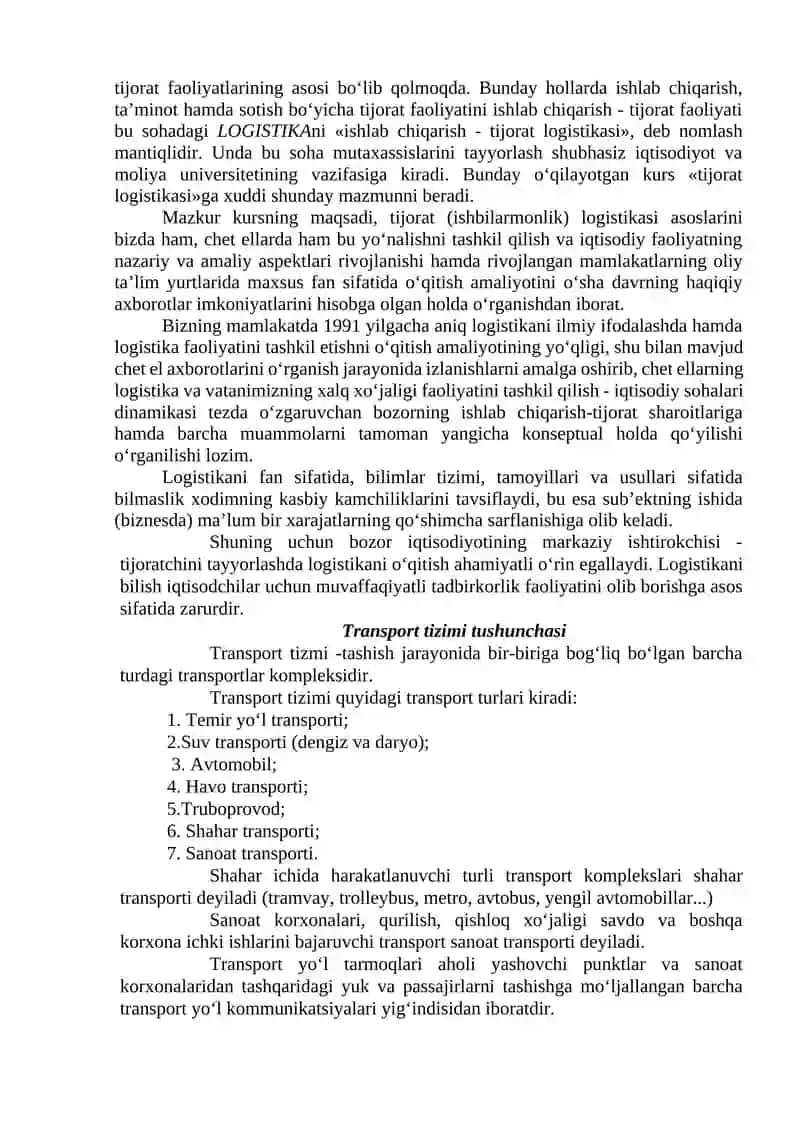 LOGISTIKANING ASOSIY YO‘NALISHLARI VA TAMOYILLARI 2