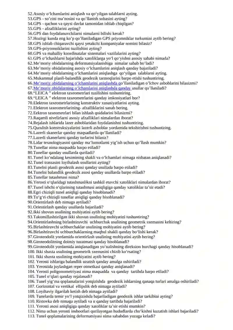 Injenerlik geodeziyasi fanidandan biletlar 2