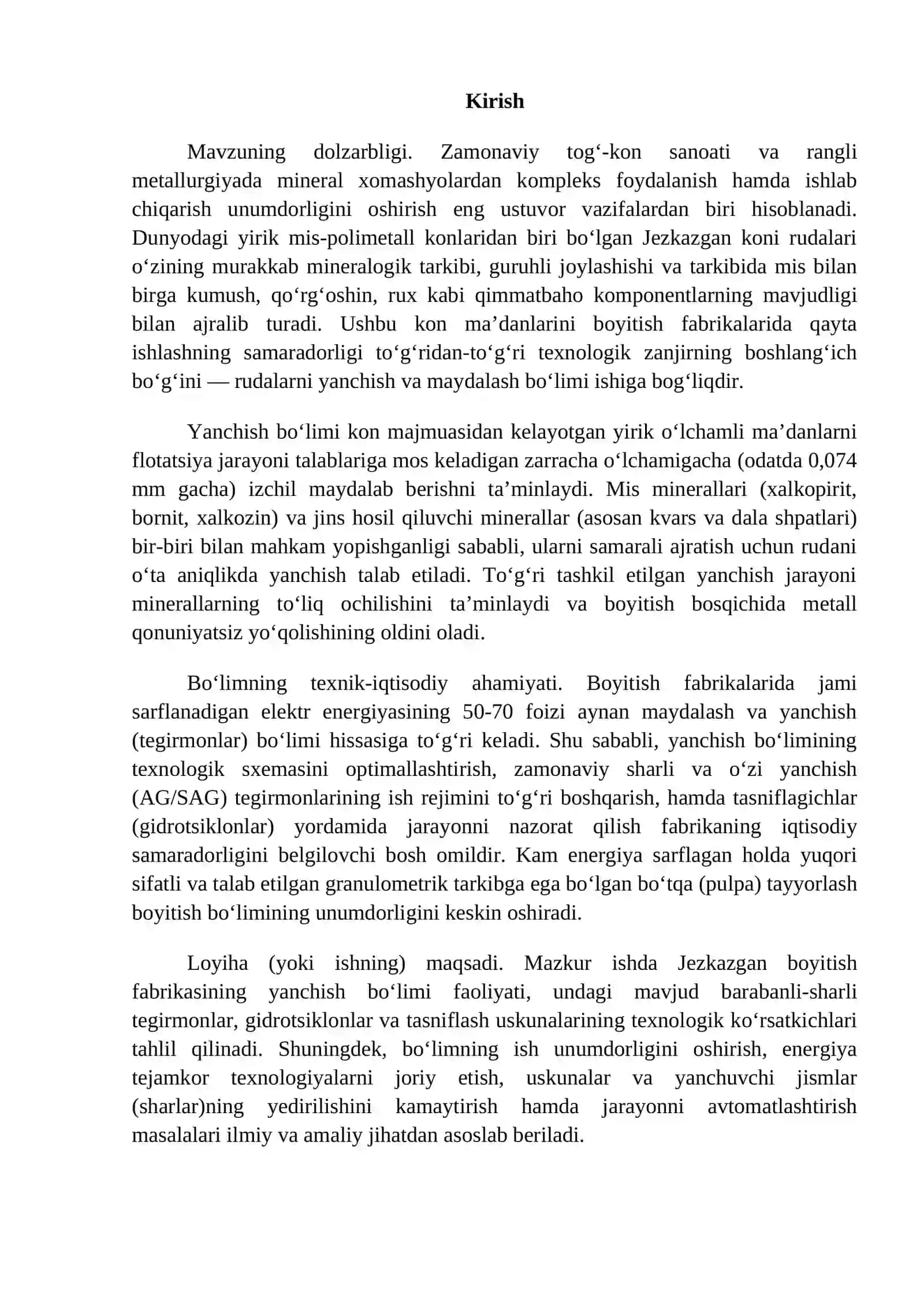 Djekazgan koni rudalarni boyitishda yanchish bo`limi xaqida ma’lumot 2