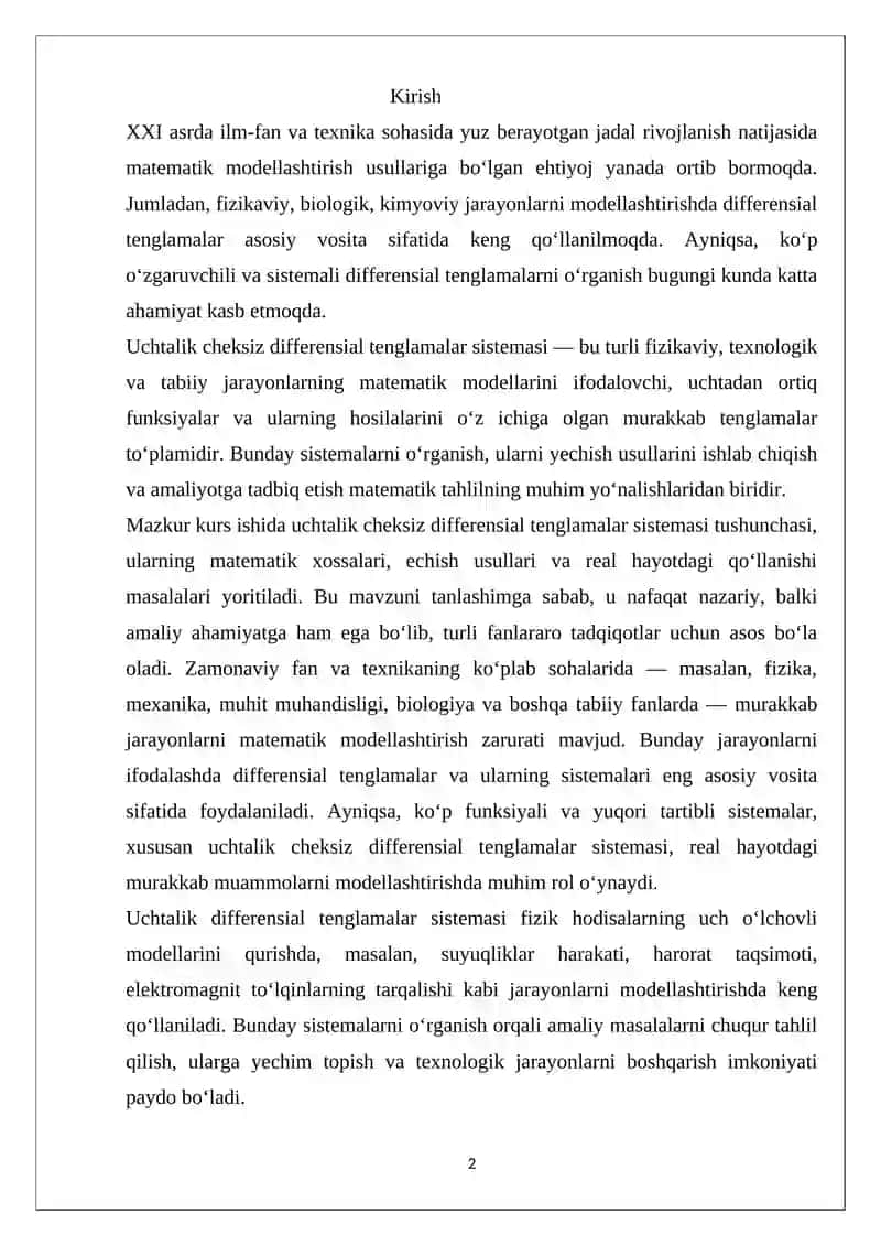 Uchtalik cheksiz differensial tenglamalar sistemasi 2
