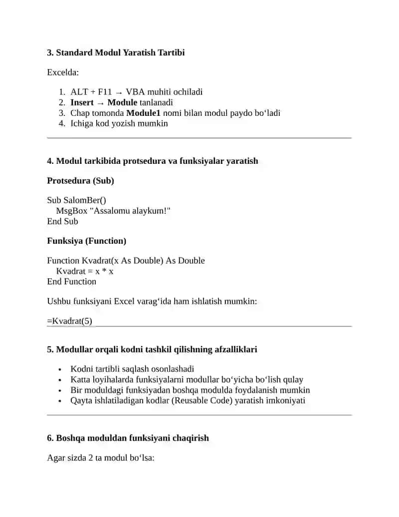 VBA Modullarini Yaratish va Ulardan Foydalanish 2