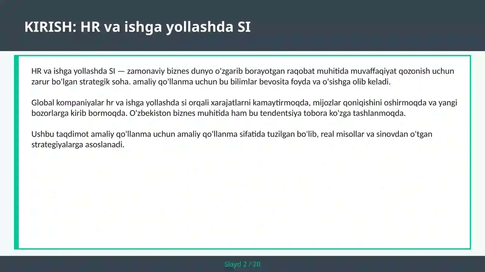 HR va ishga yollashda SI 2