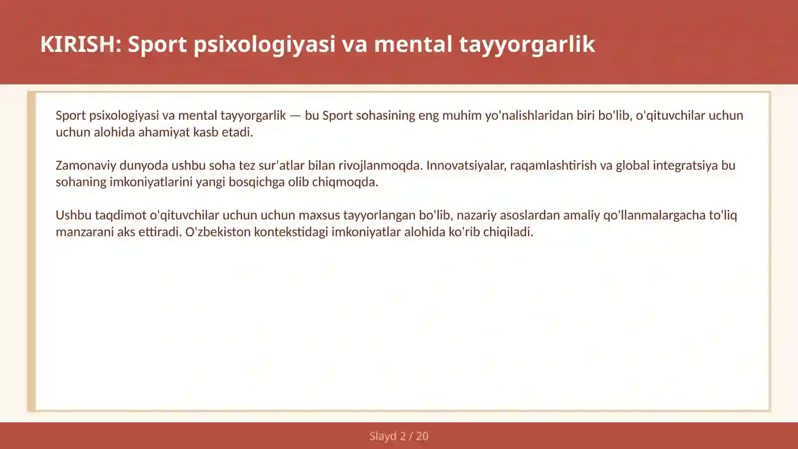 SPORT PSIXOLOGIYASI VA MENTAL TAYYORGARLIK 2