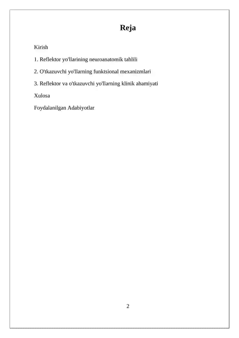 Orqa miyaning reflektor va o'tkazuvchi yo'l faoliyati 2