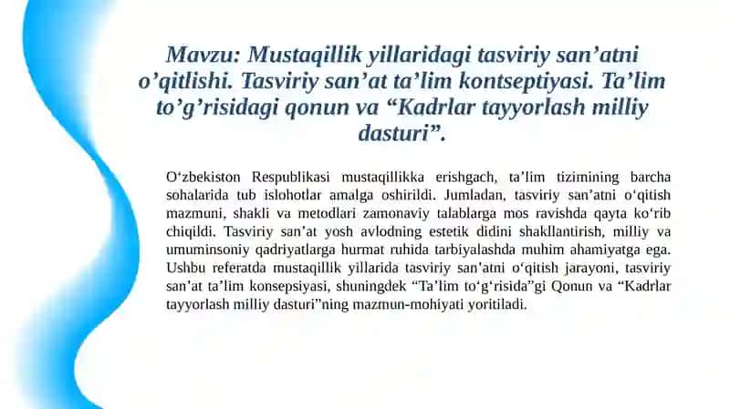 Mustaqillik yillaridagi tasviriy san’atni o’qitish 2