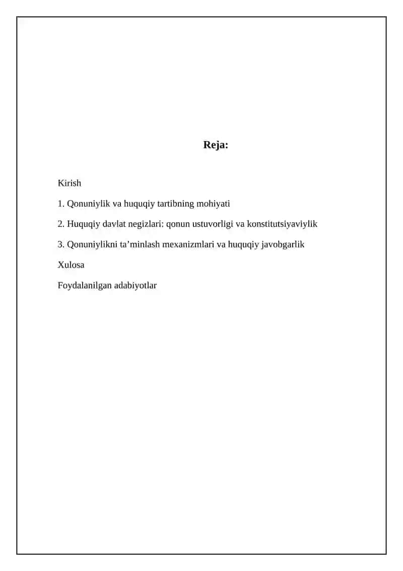 Mavzu: Qonuniylik va huquqiy tartibot 2