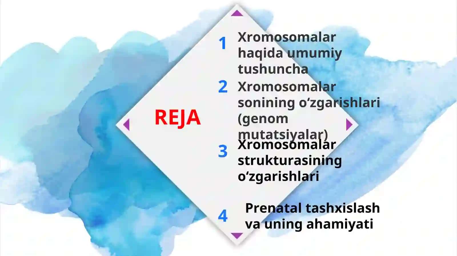 Xromosoma kasalliklari. Xromosomalar soni va strukturasini o'zgarishlari. Prenatal tashxislash 2