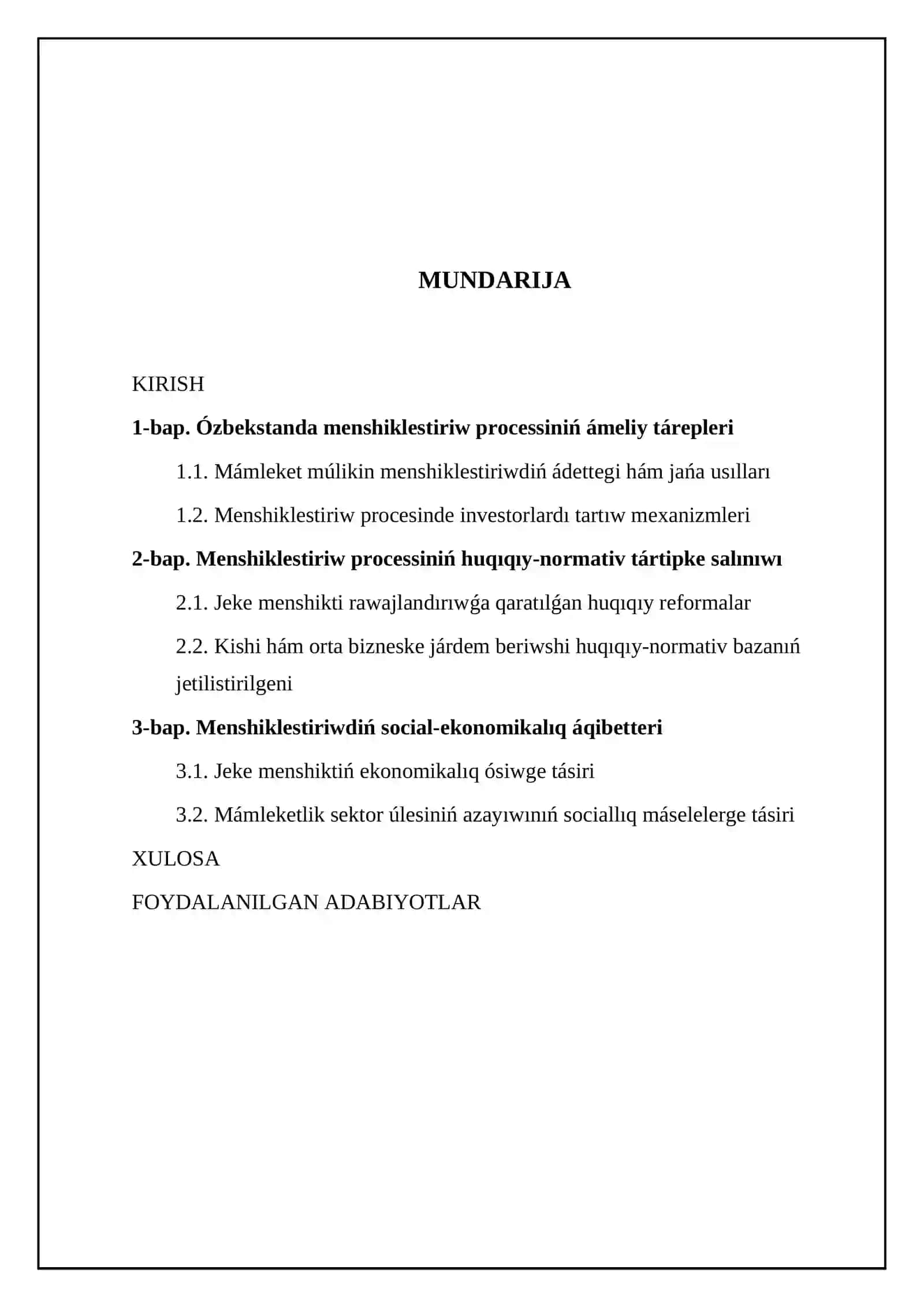 Ózbekstanda menshiklestiriw processiniń házirgi basqıshınıń wazıypaları 2