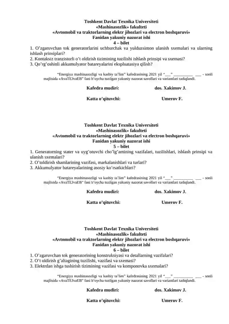 Avtomobil va traktorlarning elektr jihozlari va electron boshqaruvi 2