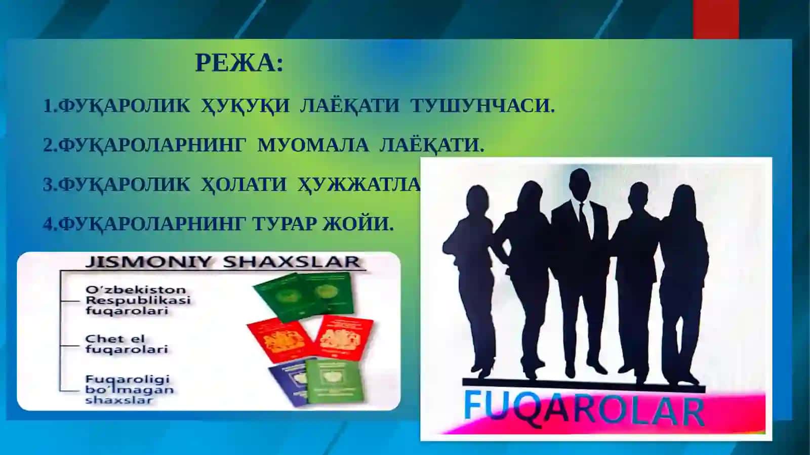 ФУҚАРОЛИК ҲУҚУҚИНИНГ СУБЪЕКТИ СИФАТИДА ФУҚАРОЛАР 2