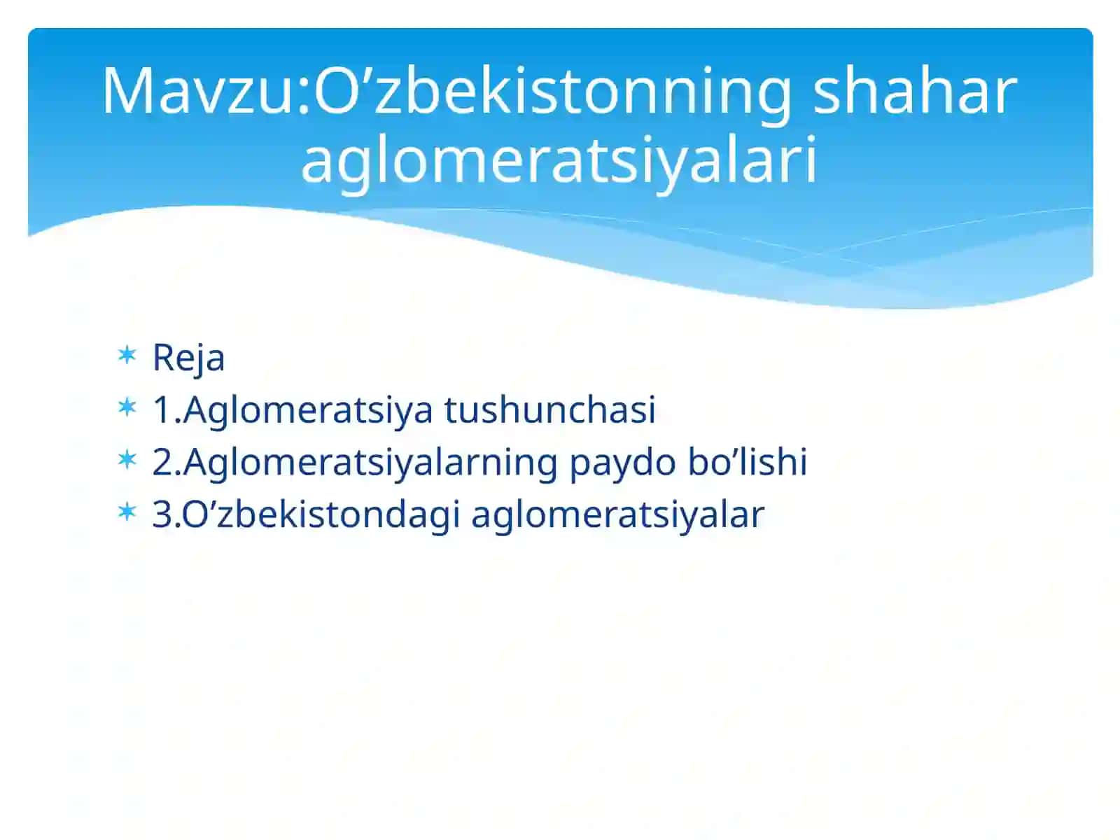 Namangan Davlat Pedagogika Instituti Aniq va Tabiiy Fanlar Fakulteti GEO-AU-22 Guruh 3-bosqich talabasi Ismoilova Nozimaning Shaharlar va Qishloqlar Geografiyasi Fanidan Tayyorlagan Taqdimoti 2