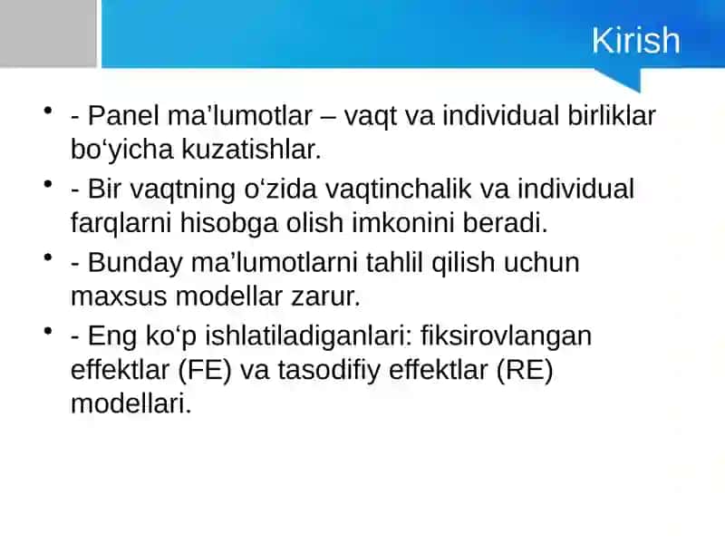 Fiksirovlangan effektlar va tasodifiy effektlar modellari 2