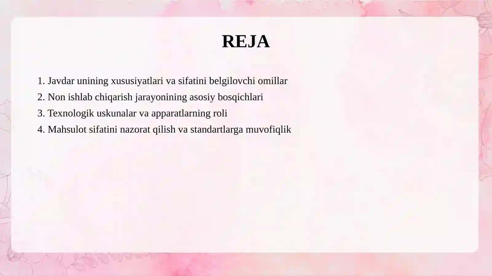Javdar unidan non ishlab chiqarishning aparaturaviy texnalogik sxemasi va ishlab chiqarish texnalogiyasi 2