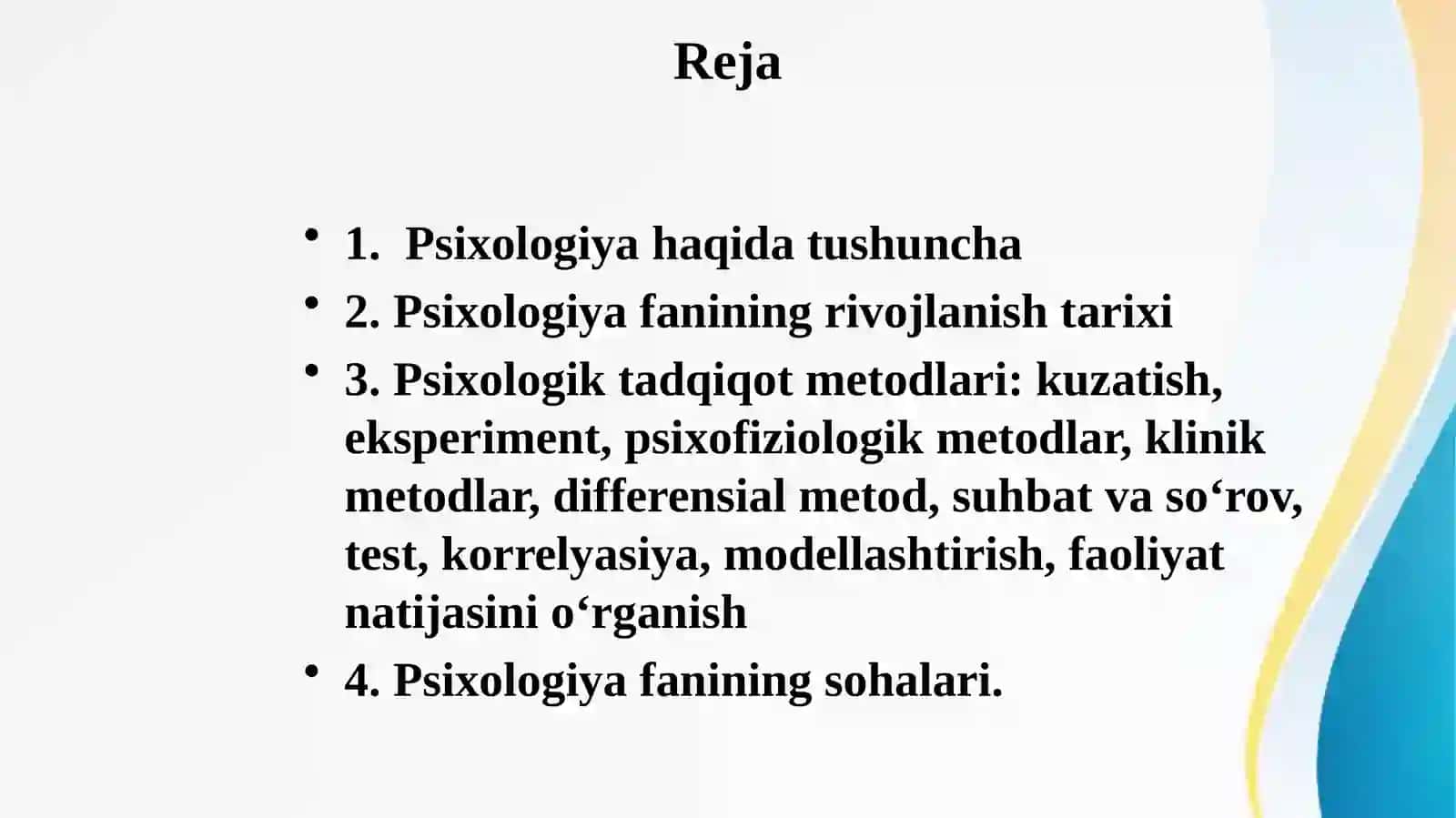 Umumiy psixologiya fanining predmeti, vazifalari. Tadqiqot metodlari 2