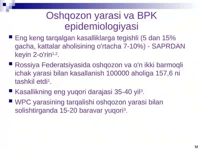 Oshqozon yarasi va BPK epidemiologiyasi 2