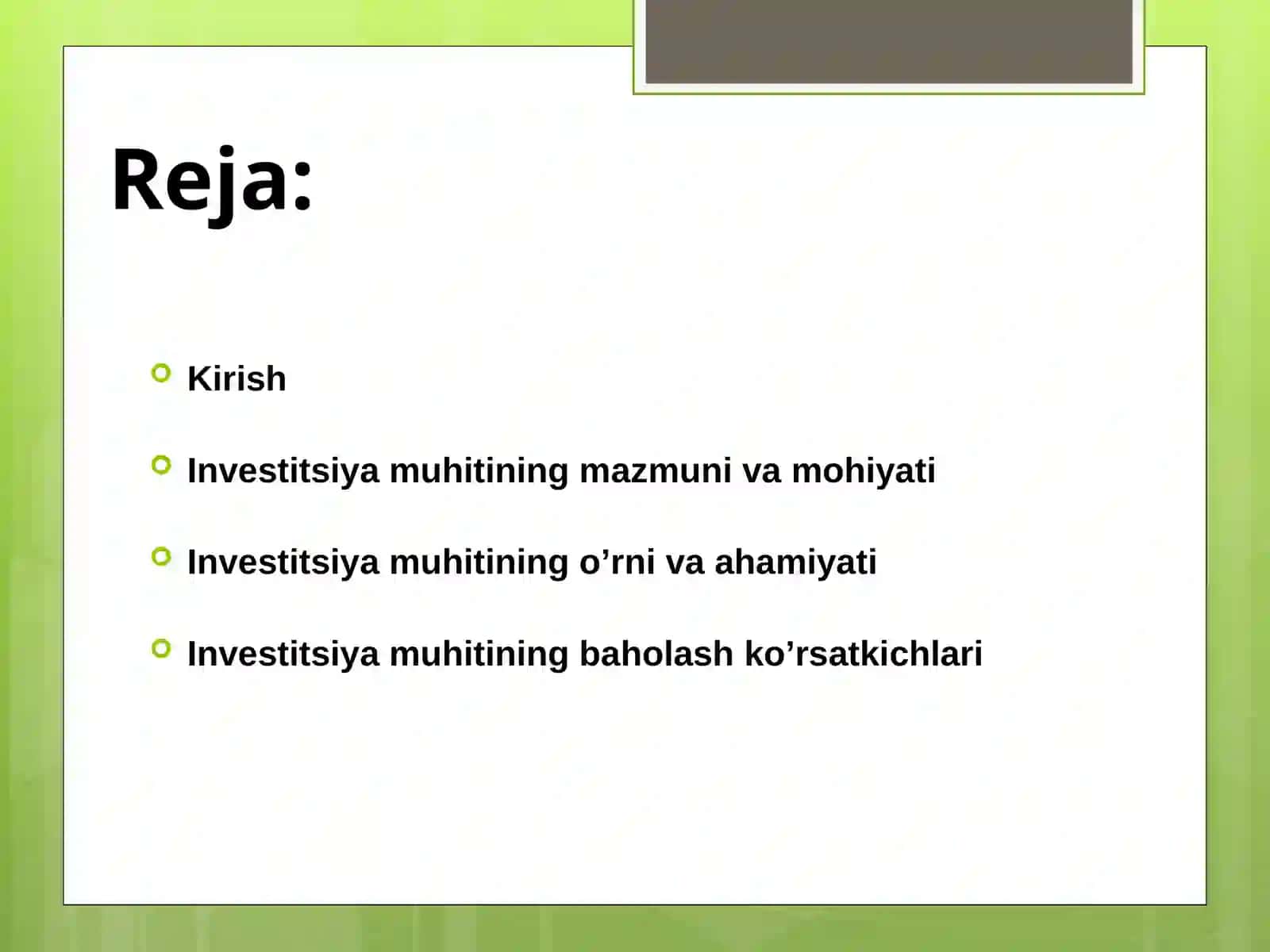 DAVLAT INVESTITSIYA SIYOSATI VA INVESTITSIYA MUHITINI SHAKLLANTIRISH 2