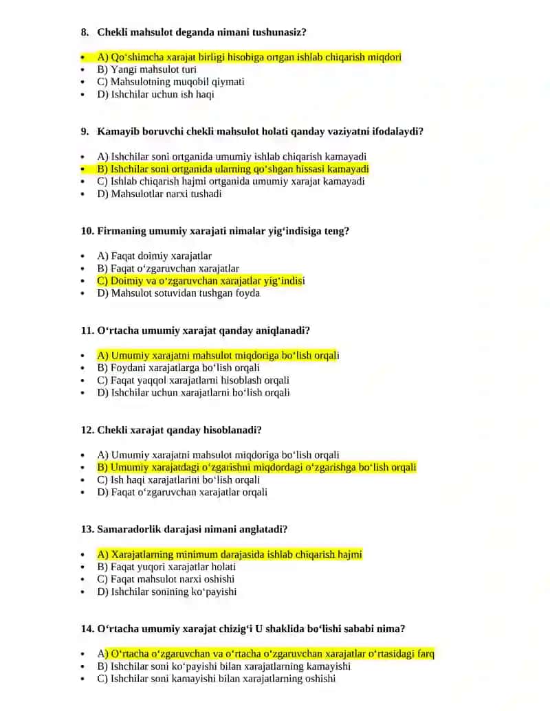 Mikroiqtisodiyot test baza 2