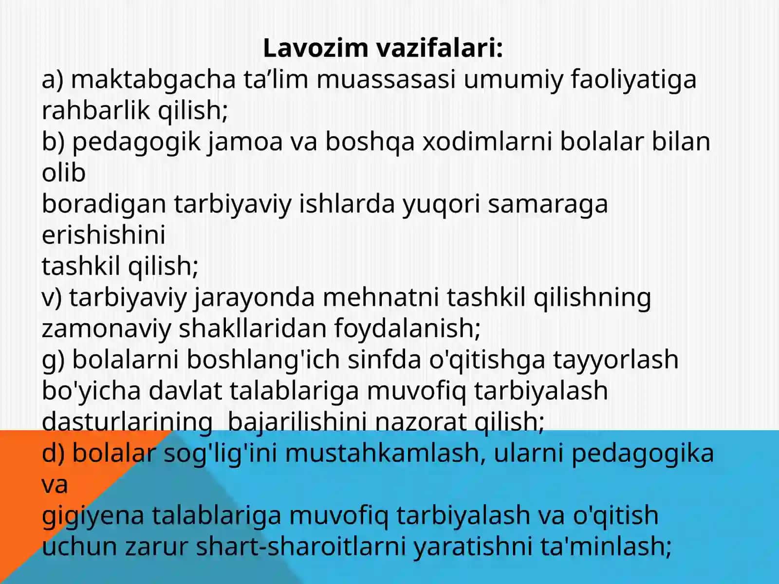 MAKTABGACHA TA'LIM MUASSASASI MUDIRI LAVOZIMINING MALAKA TAVSIFLARI 2