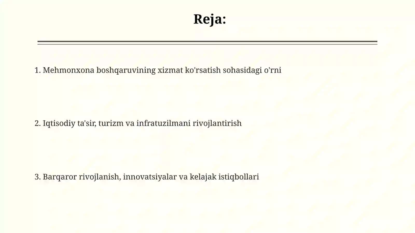 Mehmonxona sanoati va xizmat ko'rsatish sohasi 2