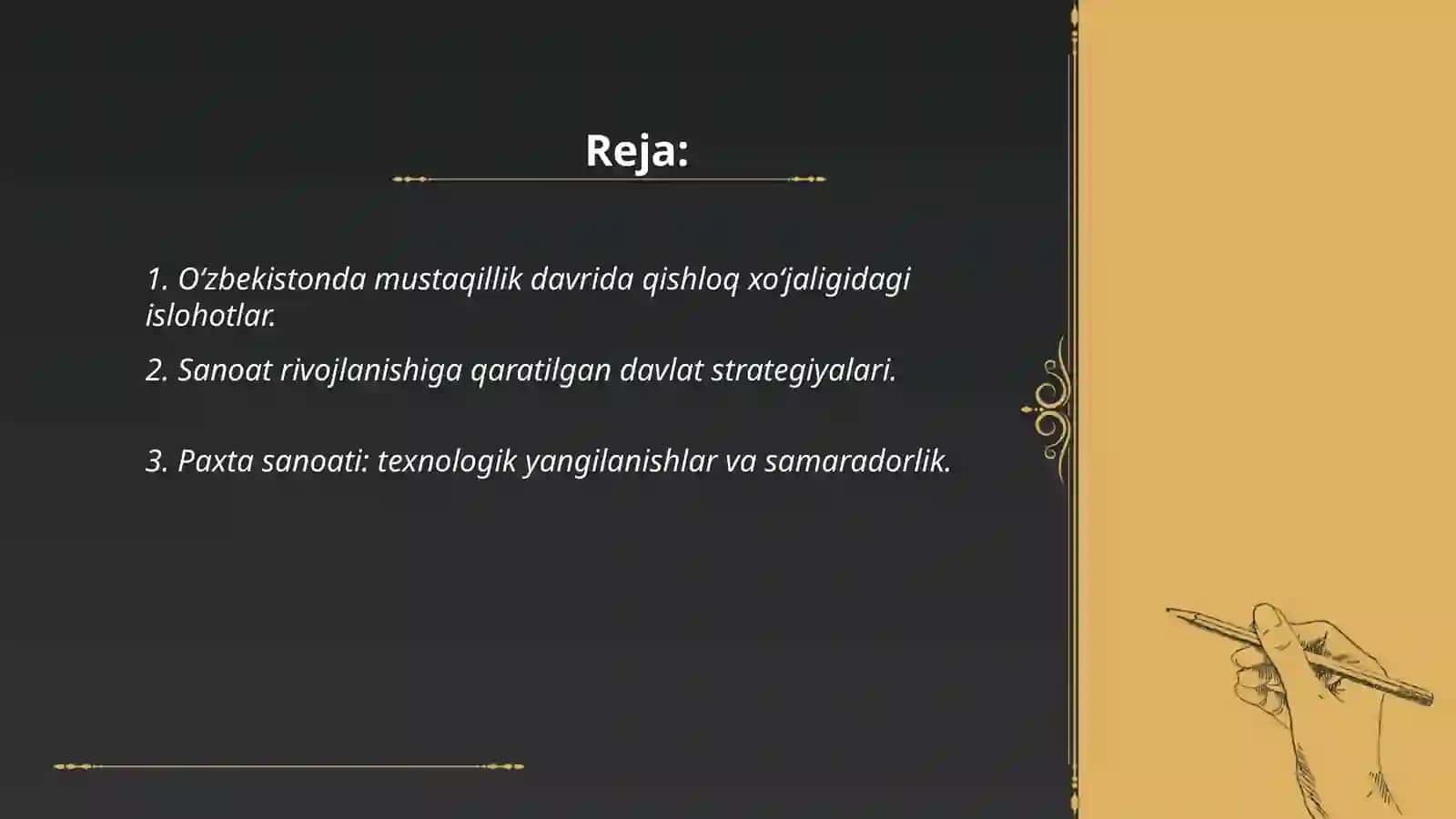 Oʻzbekistonda mustaqillik yillarida qishloq xo'jaligi va sanoat sohasidagi o'zgarishlar 2
