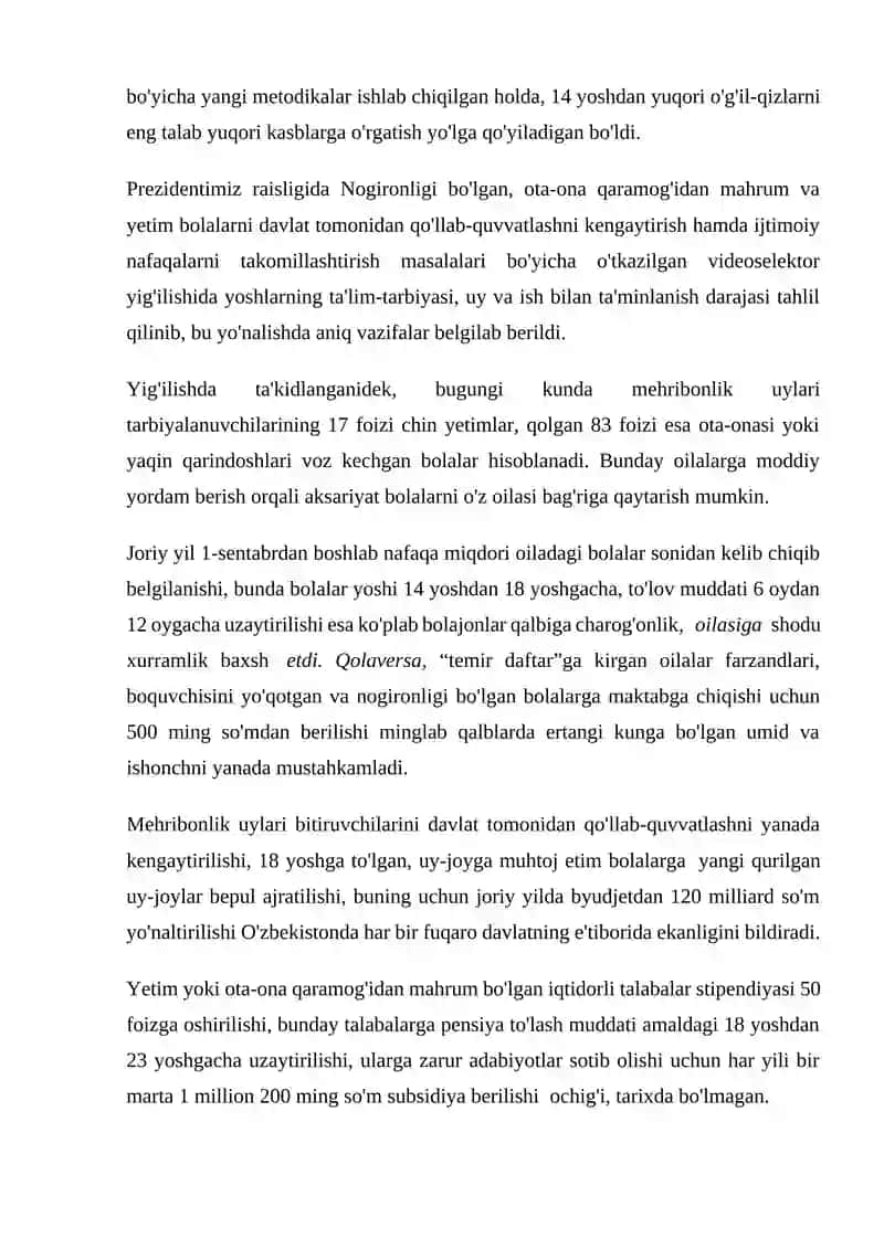 OʻZBEKISTONDA IJTIMOIY SOHADA AMALGA OSHIRILAYOTGAN OʻZGARISHLAR MAZMUN VA MOHIYATI 2