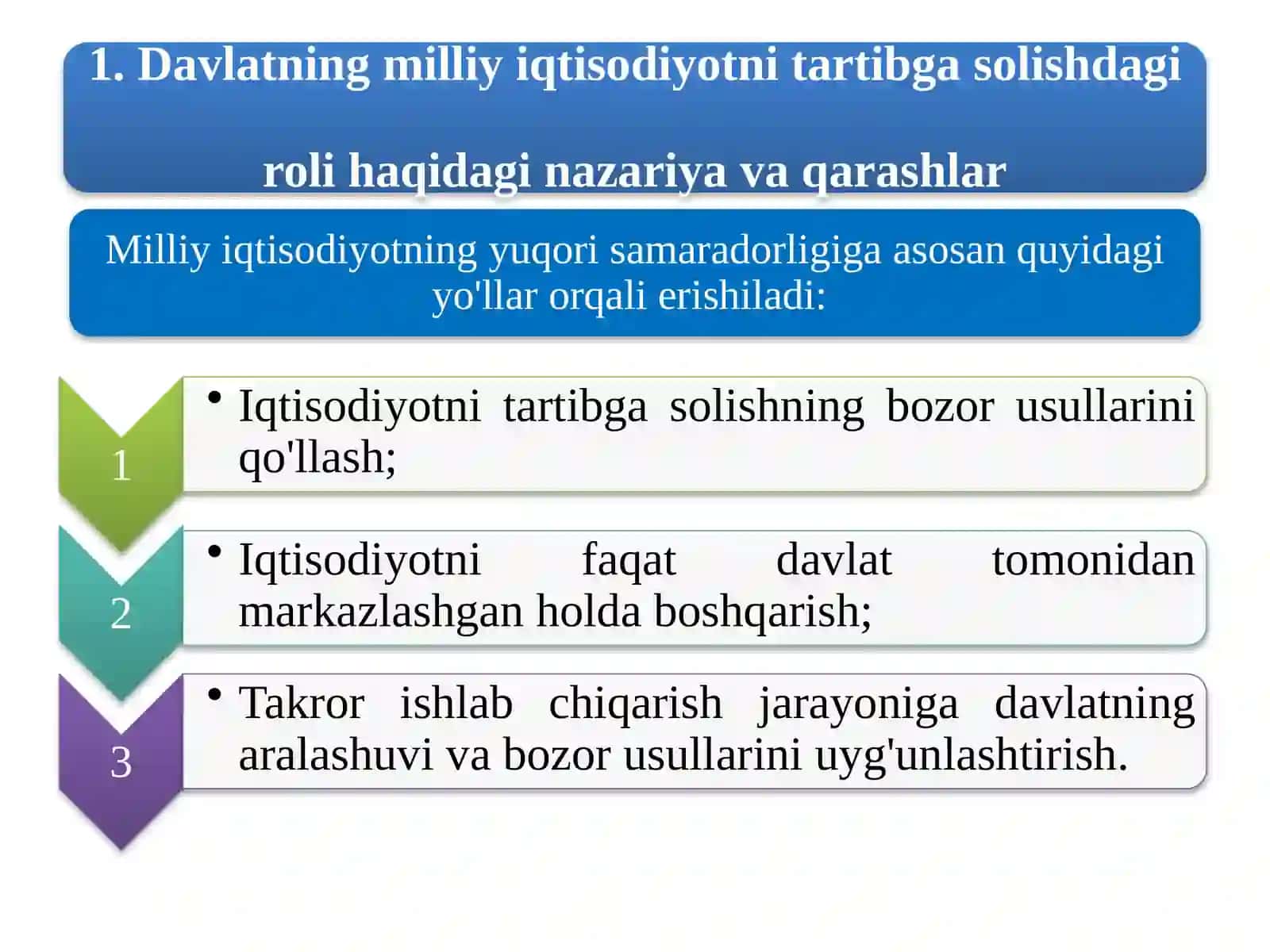 Davlatning milliy iqtisodiyotni tartibga solishdagi roli haqidagi nazariya va qarashlar 2