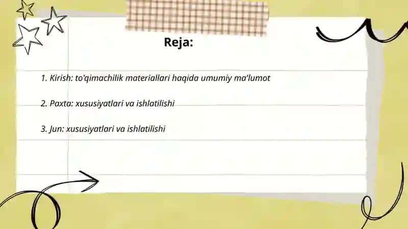 Turli xil to'qimachilik materiallari bilan tanishish taqdimot tayyorlash 2