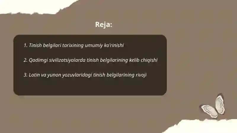 Tinish belgilari tarixi 2