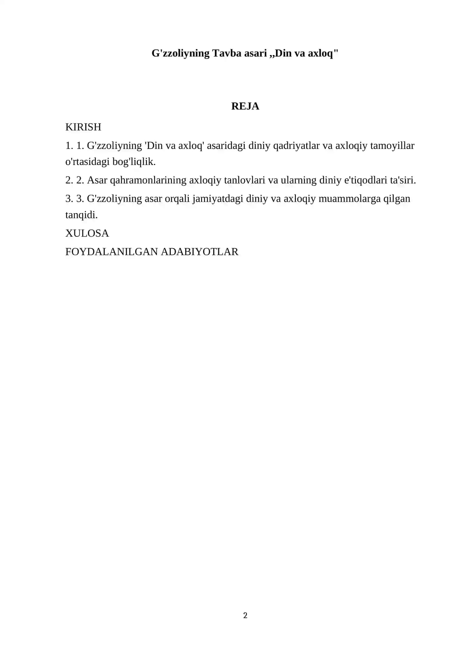 G'zzoliyning Tavba asari,,Din va axloq" 2
