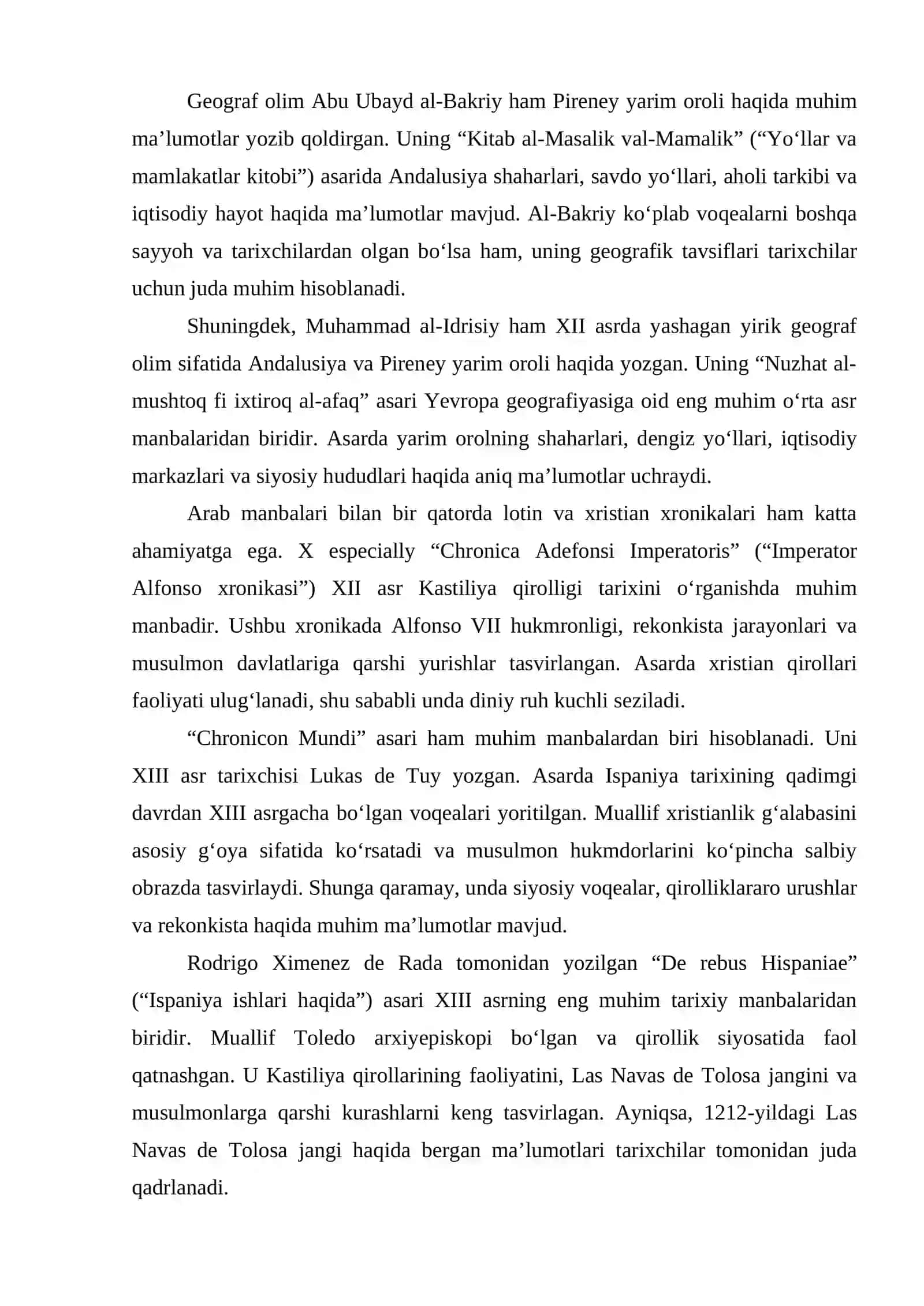 IX-XIII ASRLARDA PIRENEY YARIM OROLI TARIXIGA OID MANBALAR TAHLILI VA ADABIYOTLAR SHARHINI TAYYORLASH 2