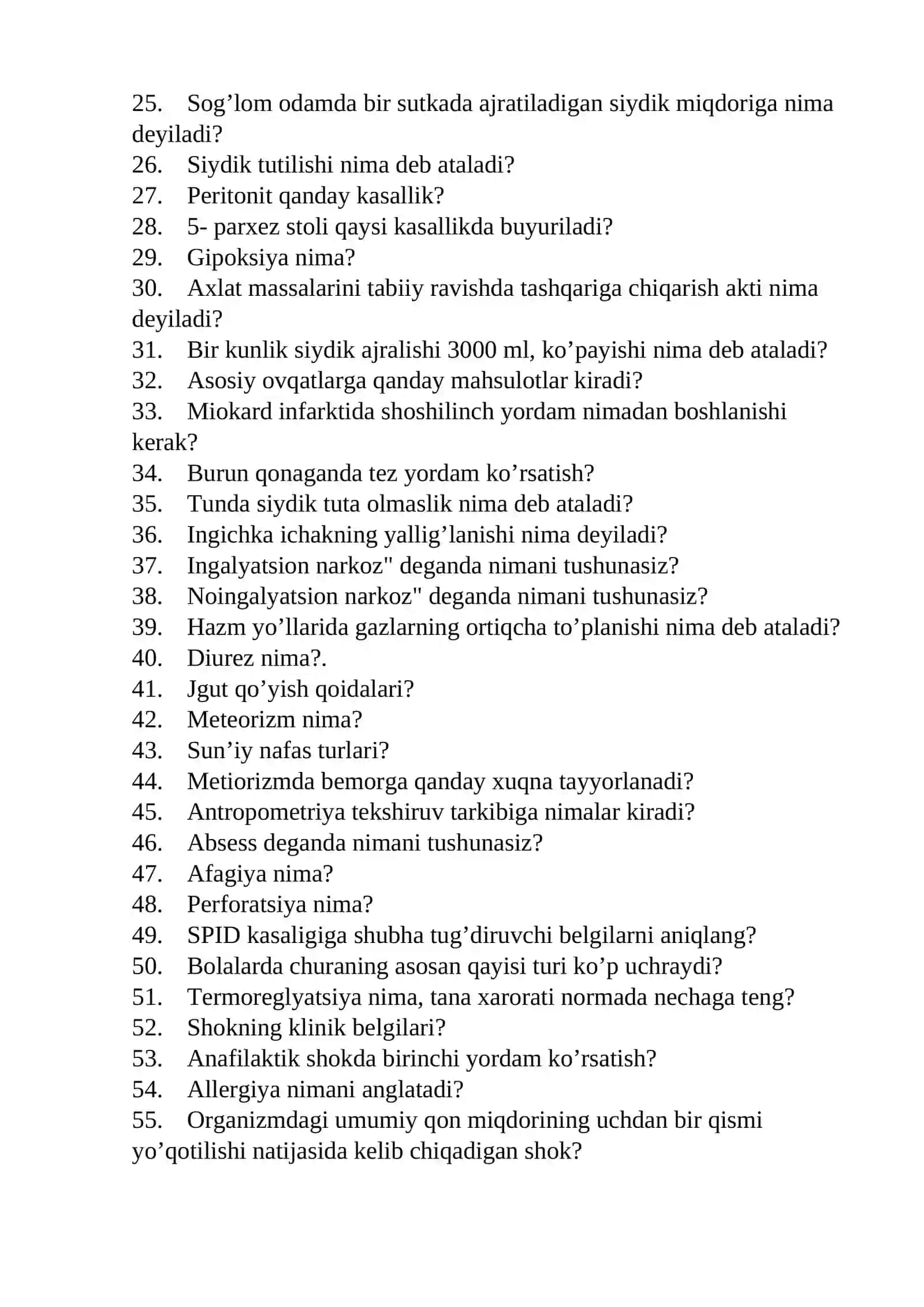 Argos suhbat sog'liqni saqlash (O‘rta tibbiyot xodimlari uchun) suhbat savollari 2