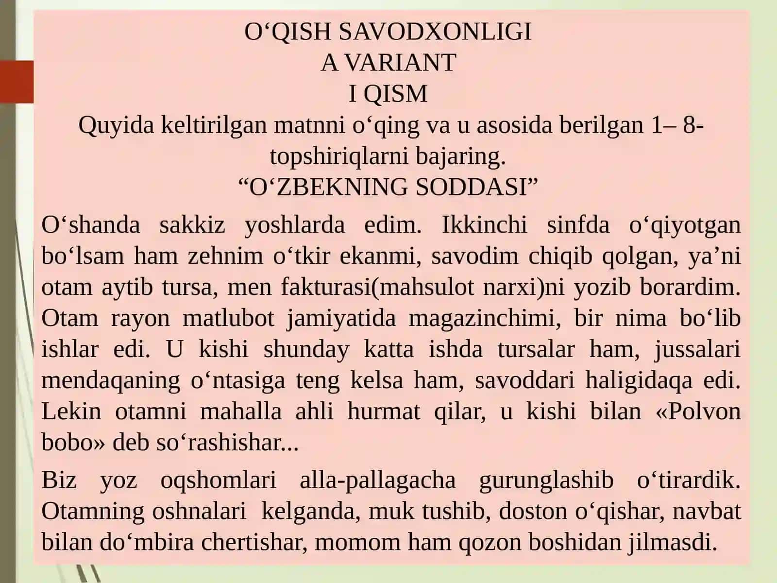 O‘QISH SAVODXONLIGI 2