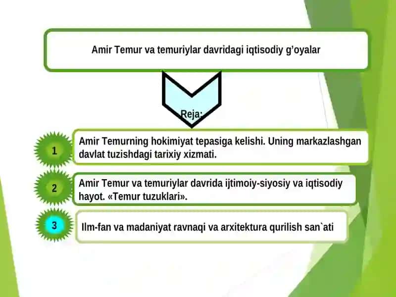 Amir Temur va temuriylar davridagi iqtisodiy g’oyalar 2