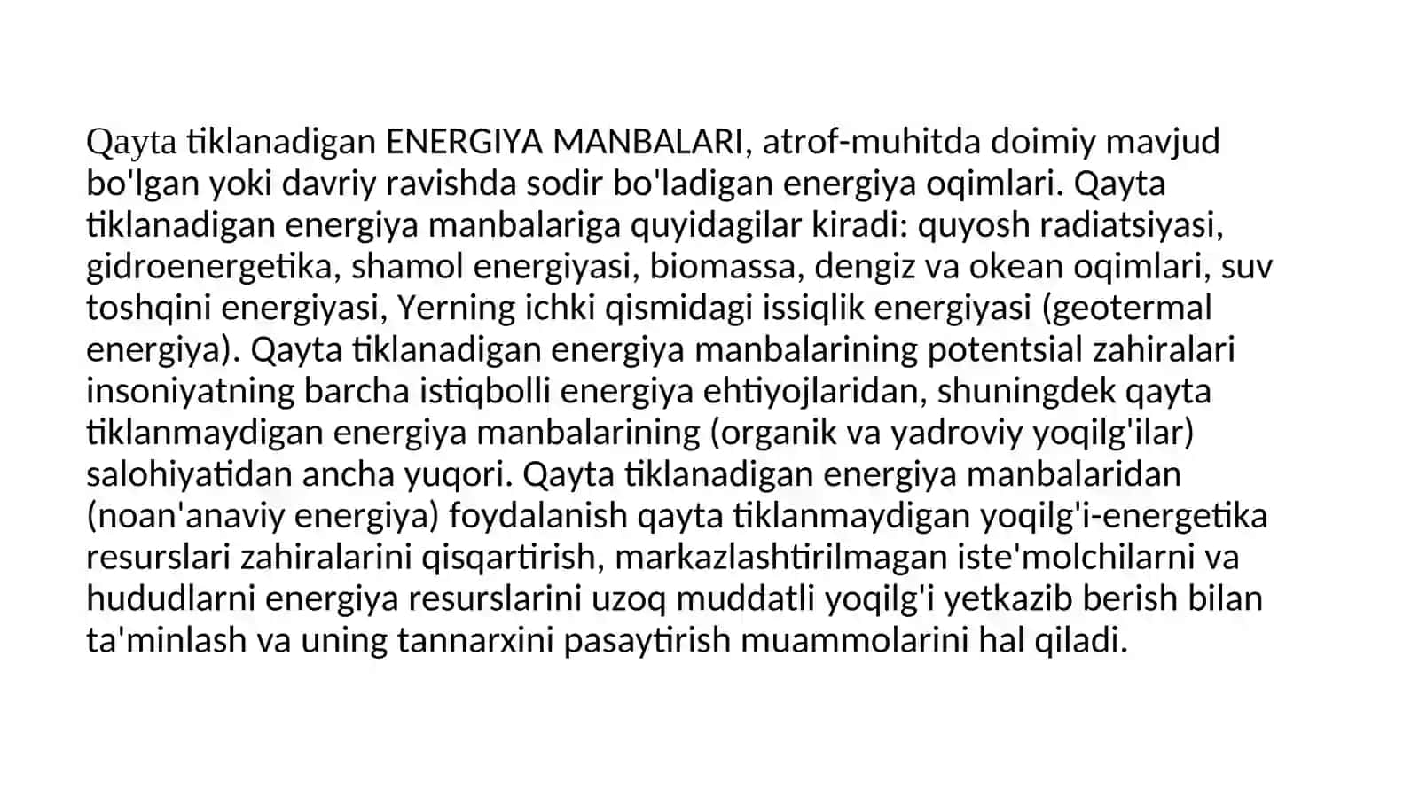 Qayta tiklanadigan energiya manbaalari 2
