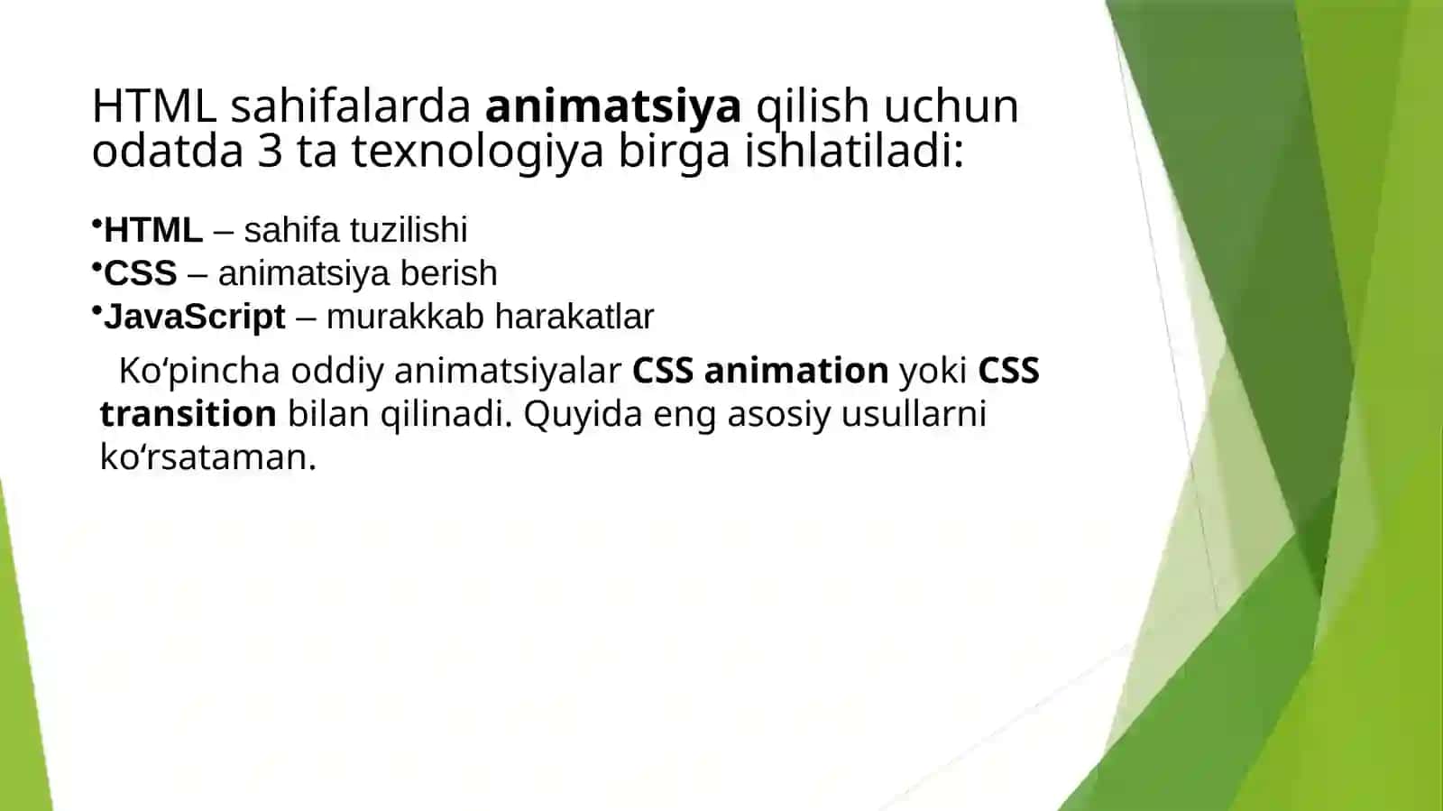 HTML tilida sahifalarda animatsiyalar hosil qilish 2
