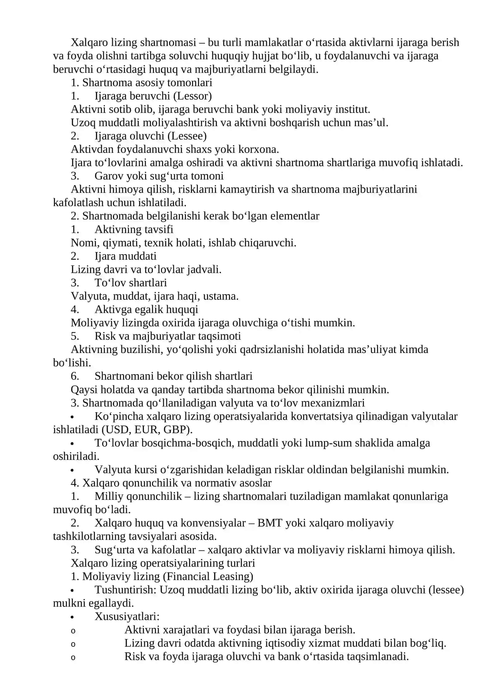 Xalqaro lizingning asosiy tushunchalari 2