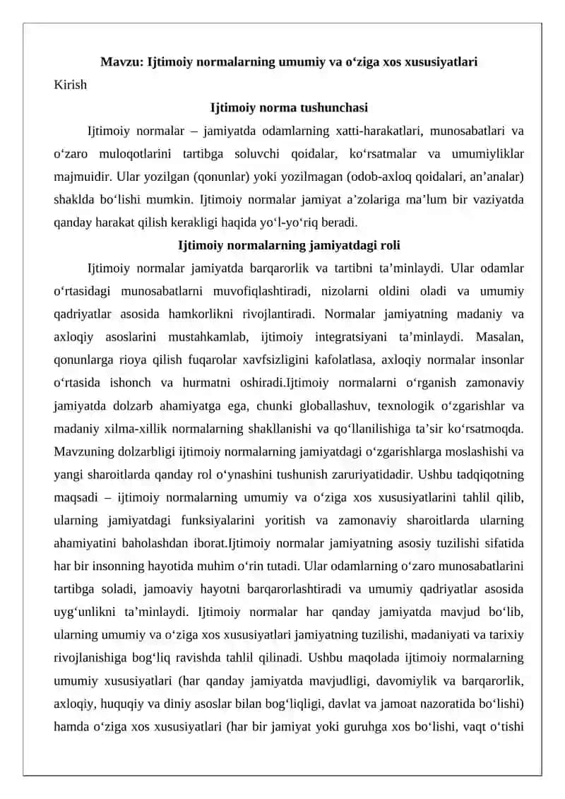 Ijtimoiy normalarning umumiy va o‘ziga xos xususiyatlari 2