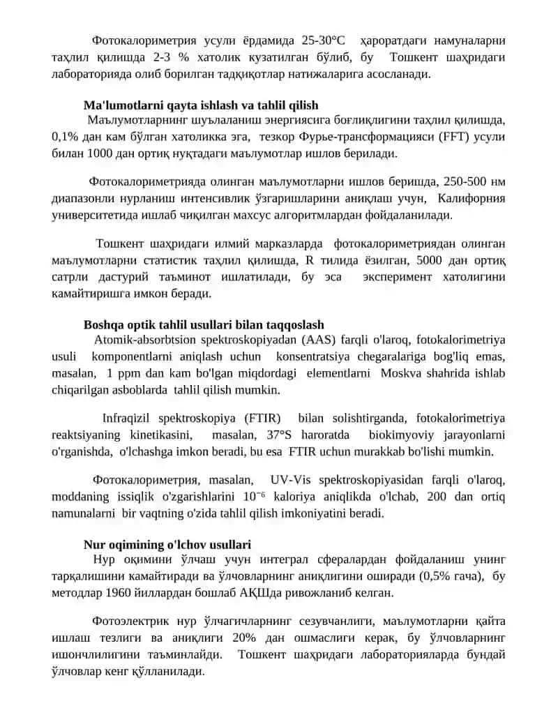 Optik analiz usullari. Fotokalorimetriya usuli 2