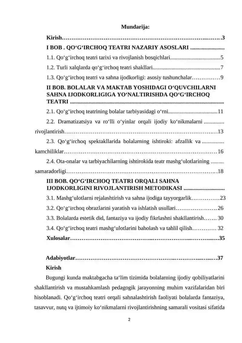 Qoʻgʻirchoq teatri orqali sahna ijodkorligini rivojlantirish. 2