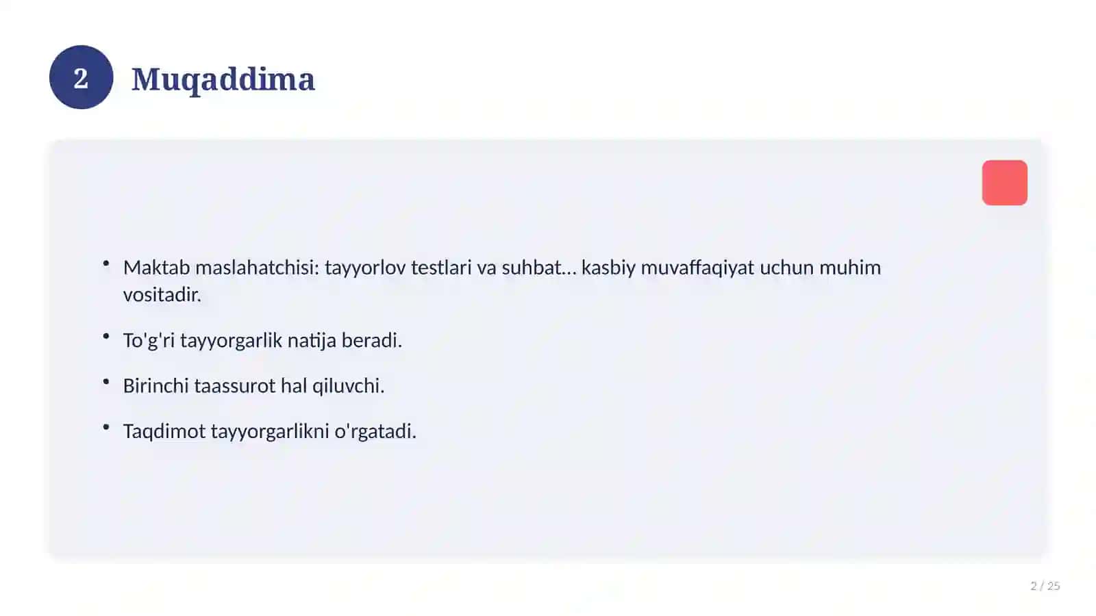 Maktab maslahatchisi: tayyorlov testlari va suhbat savollari — 2026 2