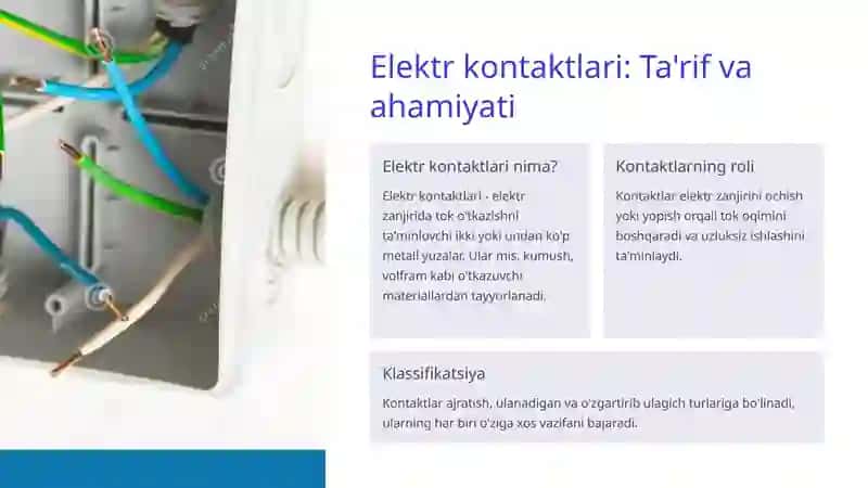 Elektr kontaktlari, tushunchalar va nazariya. Kommutatsiya kontaktlarining tuzilishi va tanlash 2
