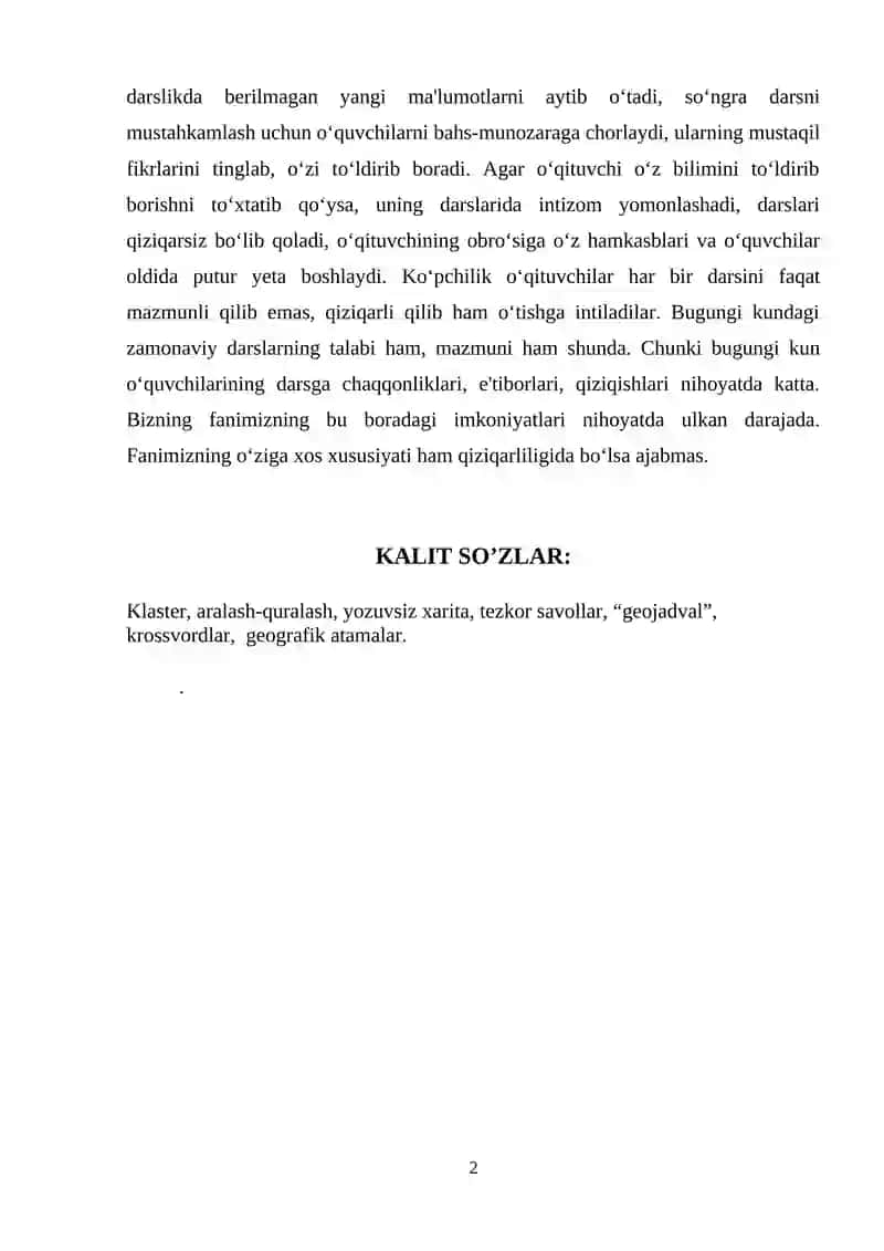 Geografiya darslarini samarali tashkil etishda turli mantiqiy topshiriq va tarqatmalardan foydalanish samaradorligi. 2