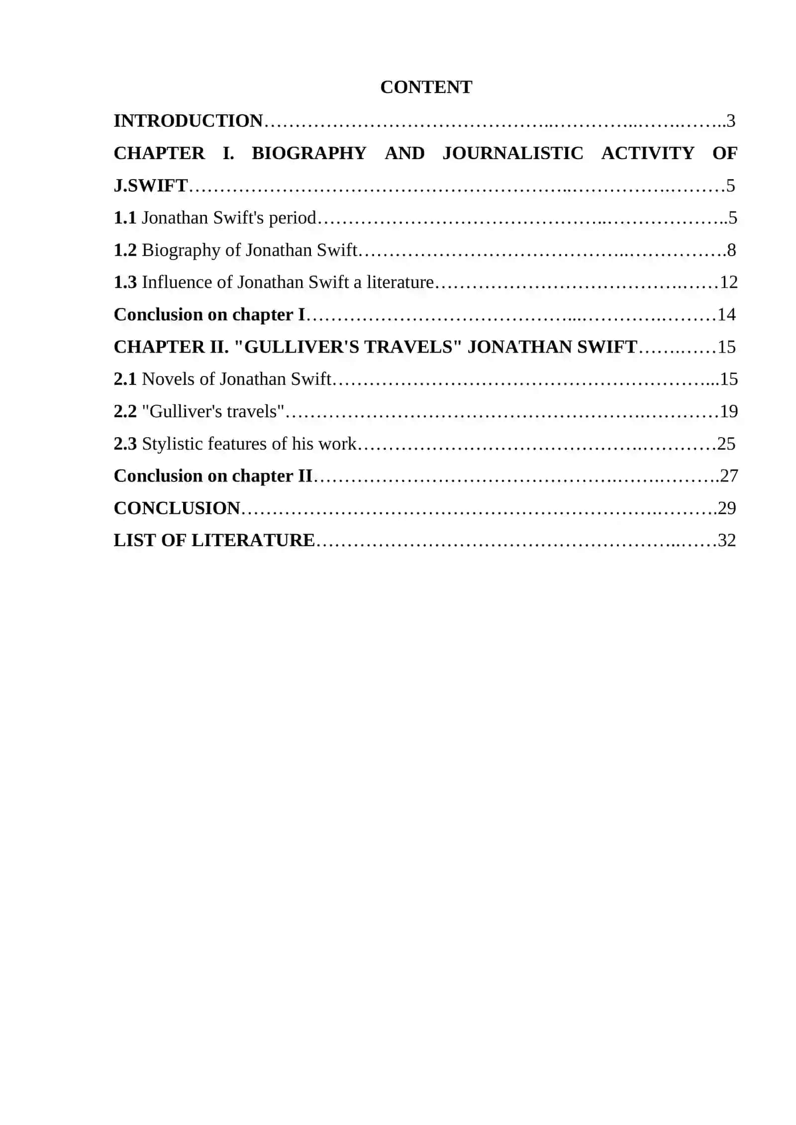 Course Work on “Gulliver’s travels” Jonathan Swift 2